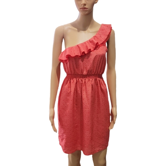 Hollister Dresses & Skirts - I LOVE H81 Salmon Color One shoulder polka dot dress small NWOT